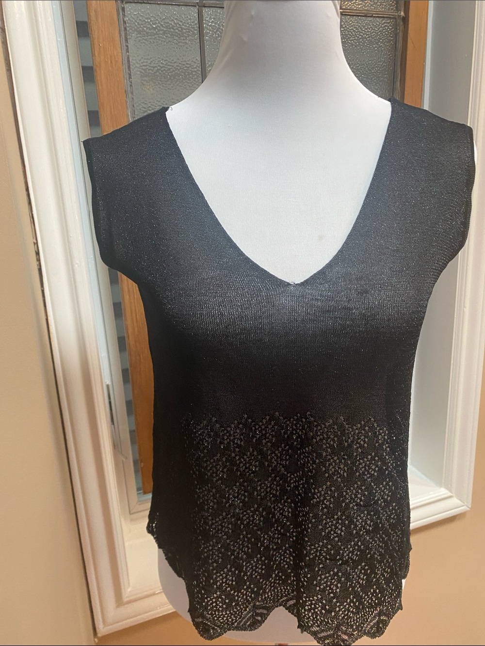 Black Knit V-Neck Cap Sleeve Top
